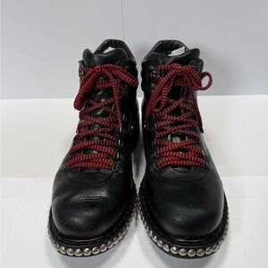 Alexander McQueen Black Leather Boots with Red Laces